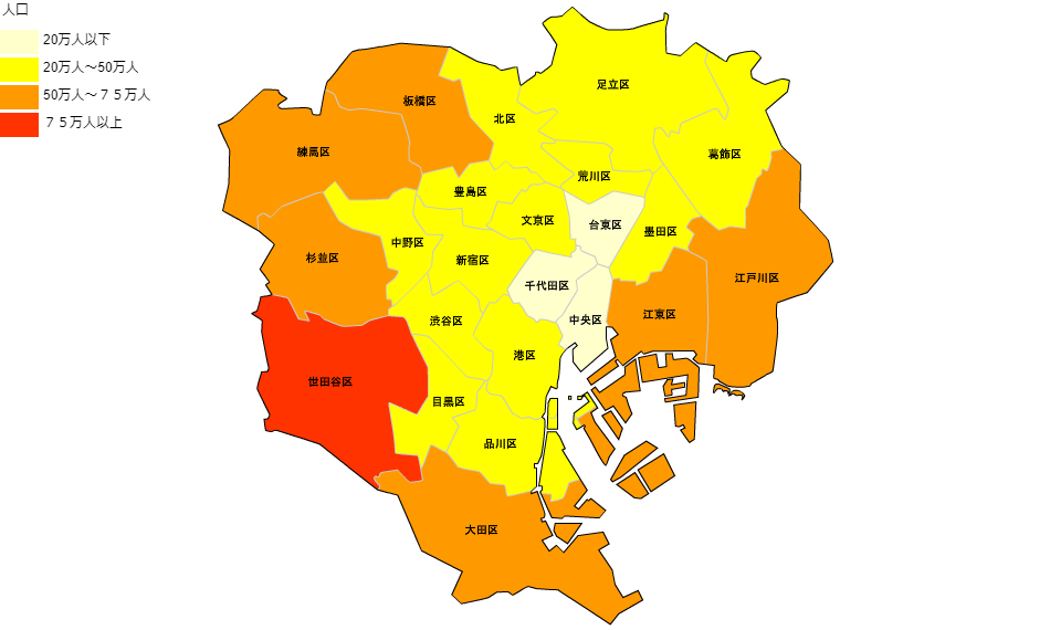東京都の人口分布図