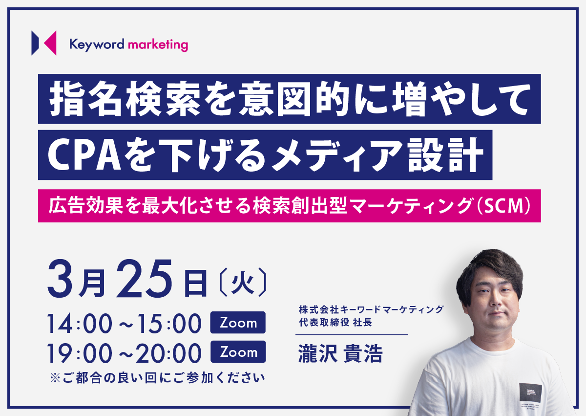 【開催終了】／指名検索を意図的に増やしてCPAを下げるメディア設計 広告効果を最大化させる検索創出型マーケティング（SCM）